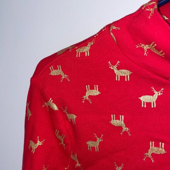 White Stag Red Long Sleeve Turtleneck Shirt With Gold Reindeer Print Size M - Picture 4 of 5